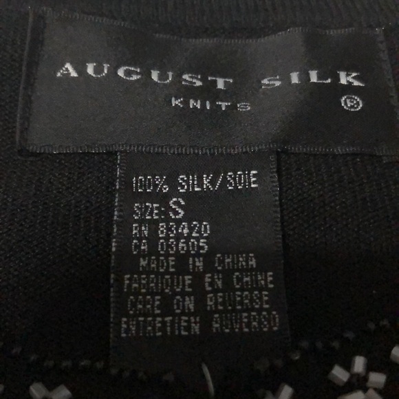 August Silk 100% Silk Black Open Cardigan with embellished trim Small - Picture 7 of 9